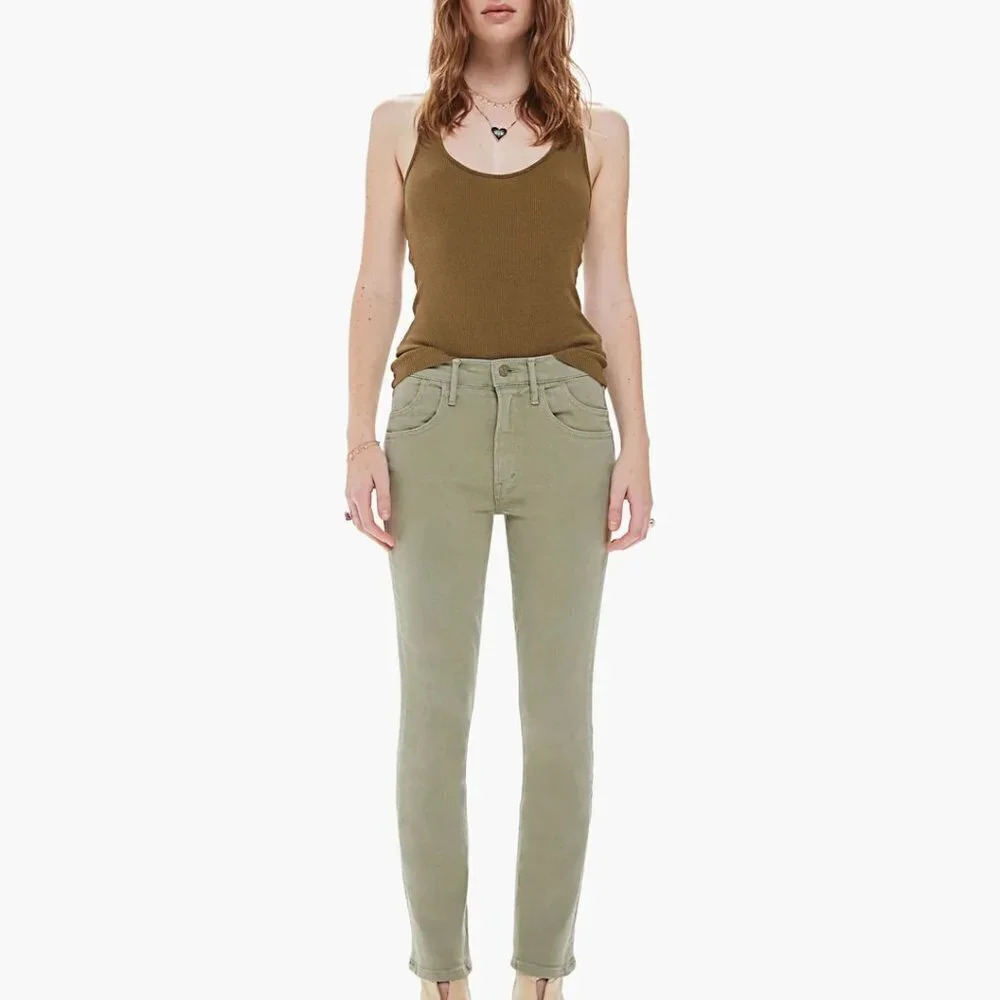 Mother The Stash Mid Rise Dazzler Ankle Jean in Oil Green Sz: 24